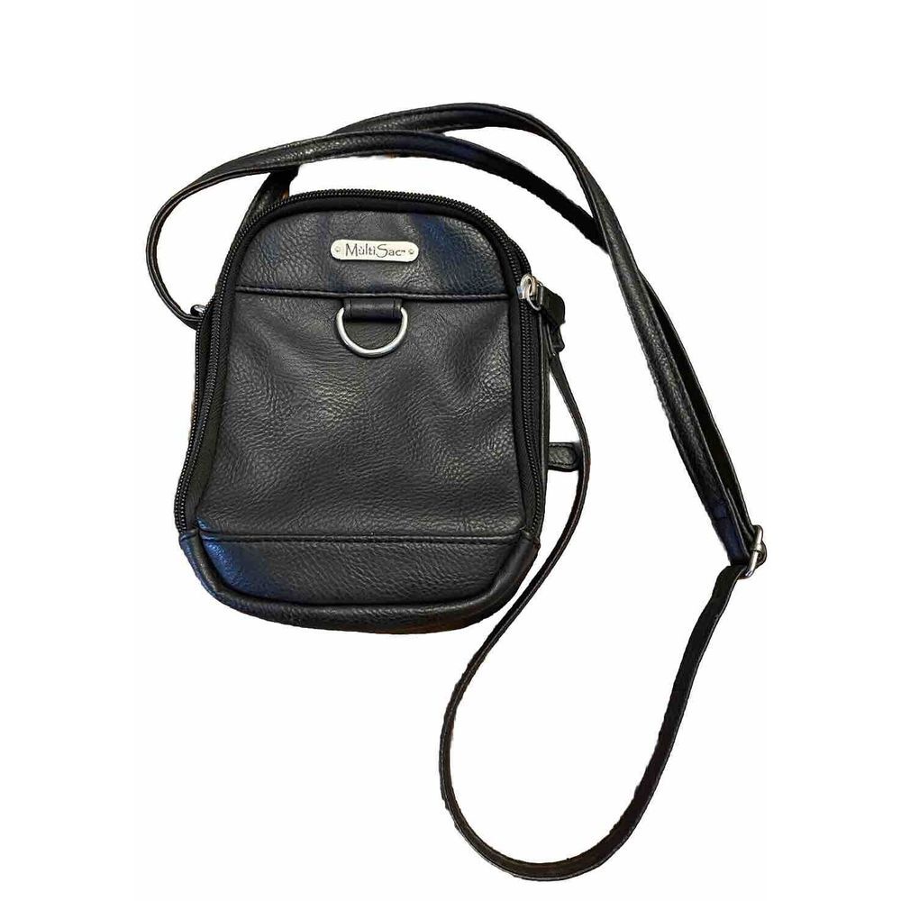 Multi‎ Sac Crossbody Bag Double Compartment Black Faux Leather Adjustable Strap